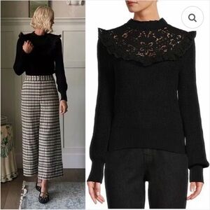 NWT Antonio Melani x Jennifer Sumko Catherine Woven Ruffle Black Sweater Small